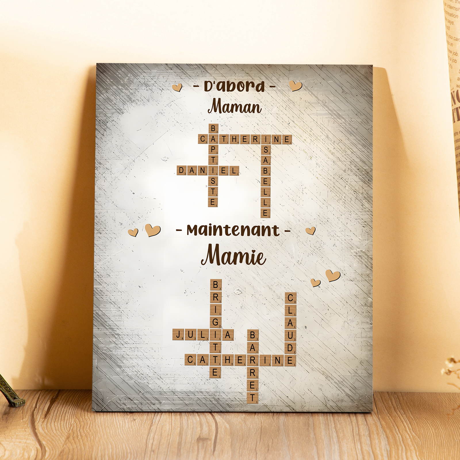 À Maman/Mamie - Cadre en Bois Grille de Mots Croisés 1-12 Prénoms Personnalisés Cadeau Fête des Mères | Jessemade