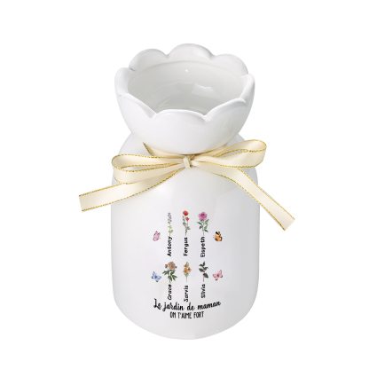 À Maman/Mamie - Vase Personnalisés avec 1-6 Prénoms et 2 Textes Vase en Céramique (sans fleurs) | Jessemade