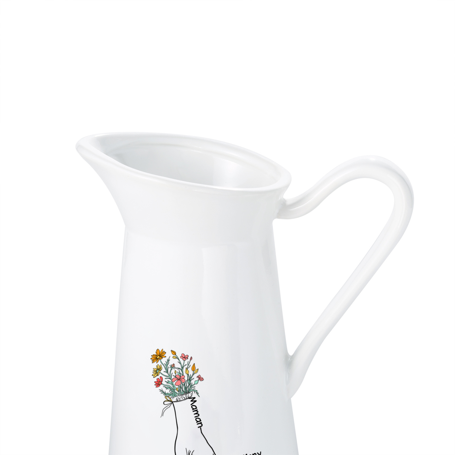 À Maman/Mamie - Vase Personnalisé 2-7 Prénoms Vase Forme Pichet en Céramique (sans fleurs) | Jessemade