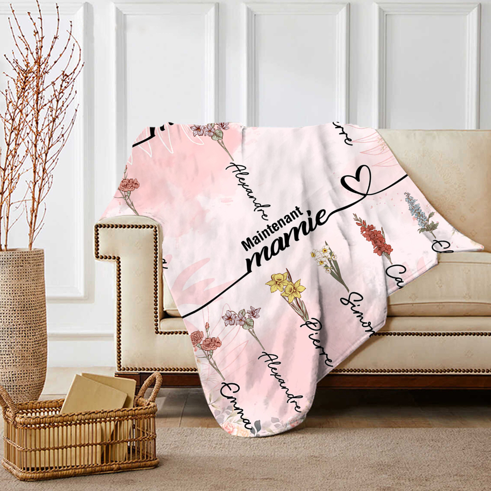 À Mamie/Maman Couverture 2-12 Prénoms Personnelisés avec fleur de naissance | Jessemade