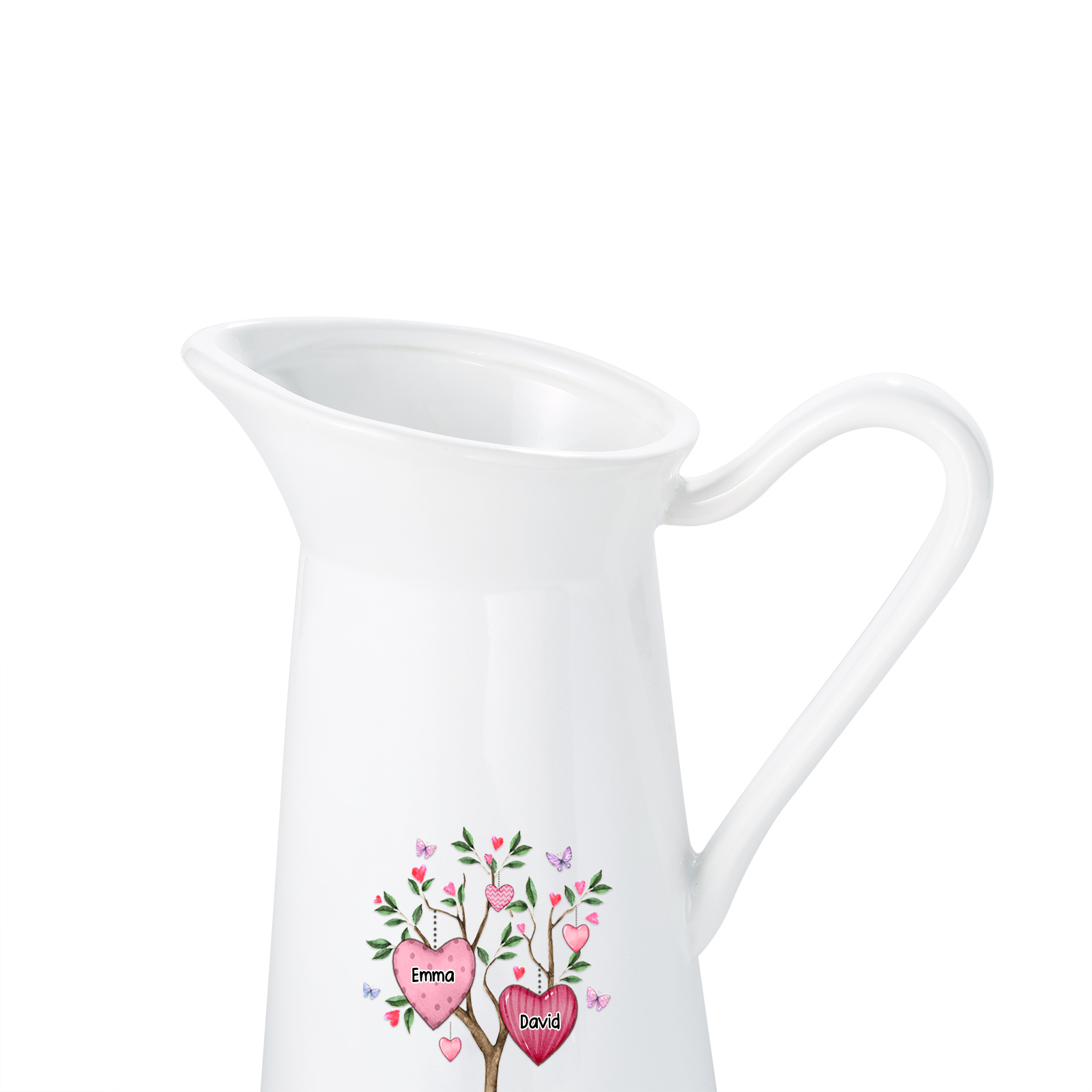 À Maman/Mamie - Vase Personnalisé 2-8 Prénoms et 1 Date avec 1 Texte Vase Forme Pichet en Céramique (sans fleurs) | Jessemade