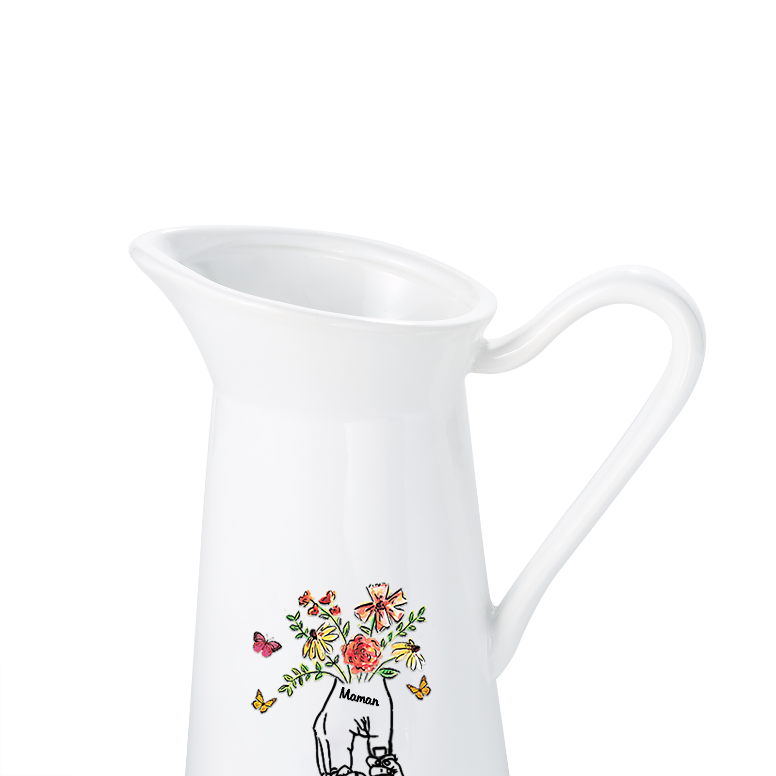 À Maman/Mamie - Vase Personnalisé 2-8 Prénoms avec 1 Texte Vase Forme Pichet en Céramique (sans fleurs) | Jessemade