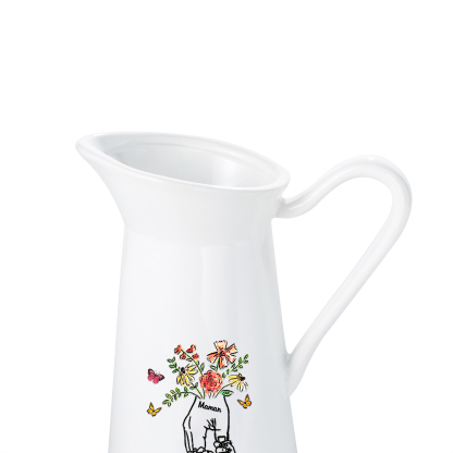 À Maman/Mamie - Vase Personnalisé 2-8 Prénoms avec 1 Texte Vase Forme Pichet en Céramique (sans fleurs) | Jessemade