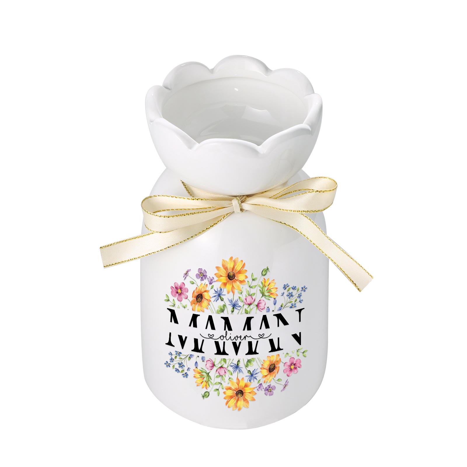 À ma Maman-Vase à Fleurs avec Ruban 1 Prénom Personnalisé Vase en Céramique (sans fleurs) | Jessemade
