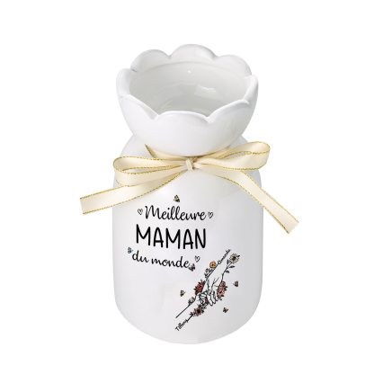 À ma Maman/Mamie-Vase Personnalisé avec 2-7 Prénoms et 1 Tetxe Vase la Main dans la Main avec Ruban en Céramique (sans fleurs) | Jessemade