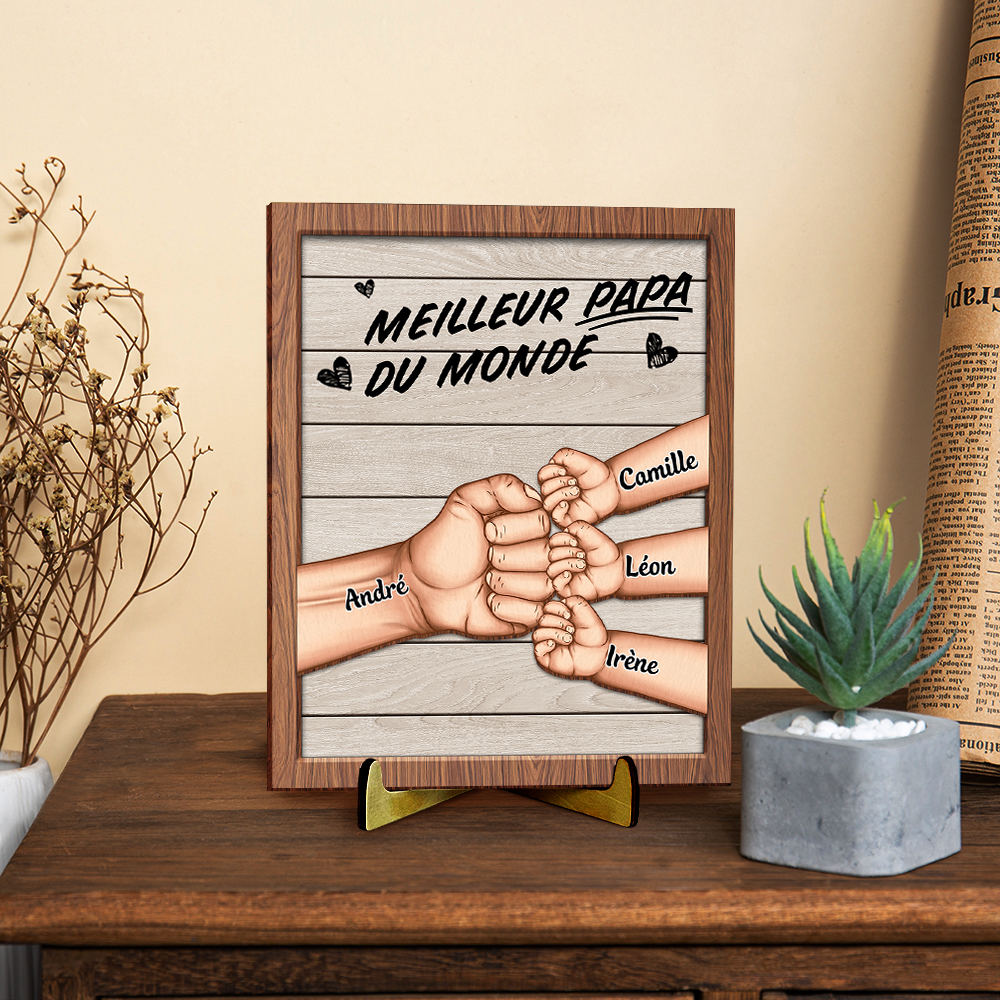 À mon Papa/Mari-Cadre en Bois Mains et Poings 5 Prénoms Personnalisés