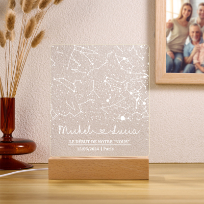 À ma Famille- Lampe de chevet LED la Main dans la Main 6 Prénoms Personnalisés avec Texte