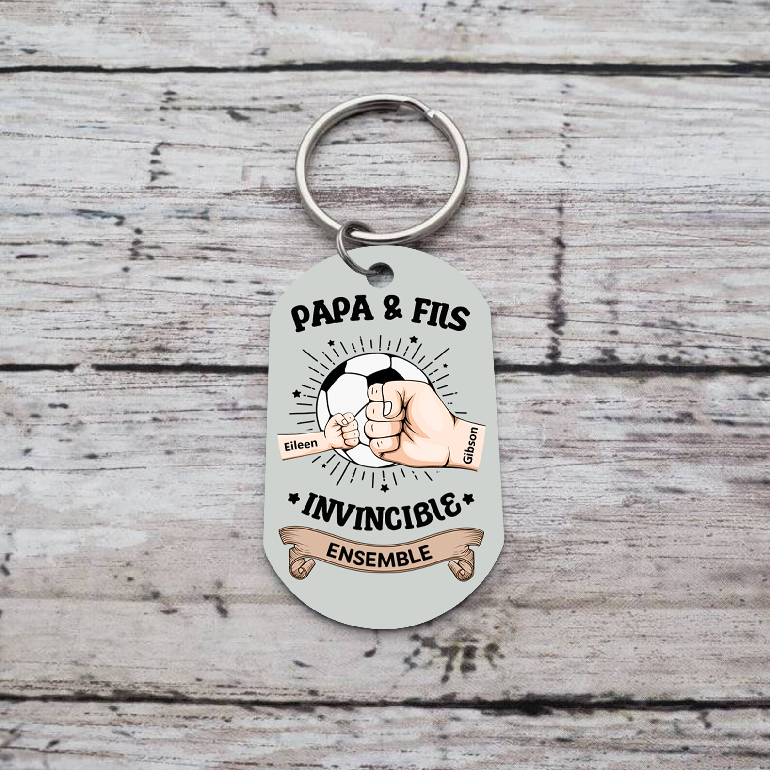 À mon Papa-Porte-Clés Personnalisé Foot avec 2 Prénoms et Poings avec Photo Cadeau Unique Lien Familial  | Jessemade