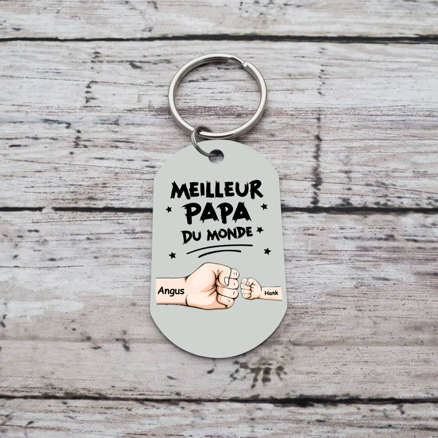 À mon Papa - Porte-Clés Personnalisé avec 2-5 Prénoms et Poings avec 1 Photo Cadeau pour “Meilleur Papa du Monde” | Jessemade