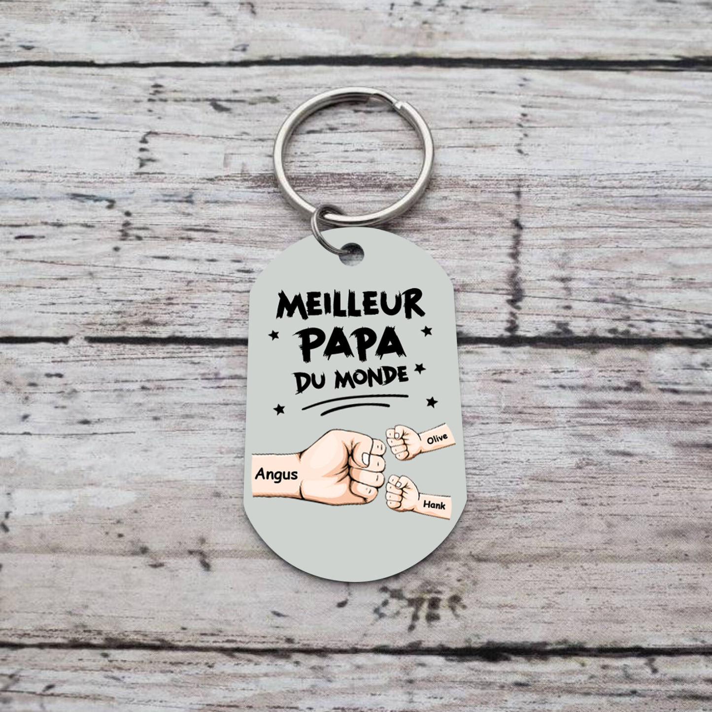 À mon Papa - Porte-Clés Personnalisé avec 2-5 Prénoms et Poings avec 1 Photo Cadeau pour “Meilleur Papa du Monde” | Jessemade