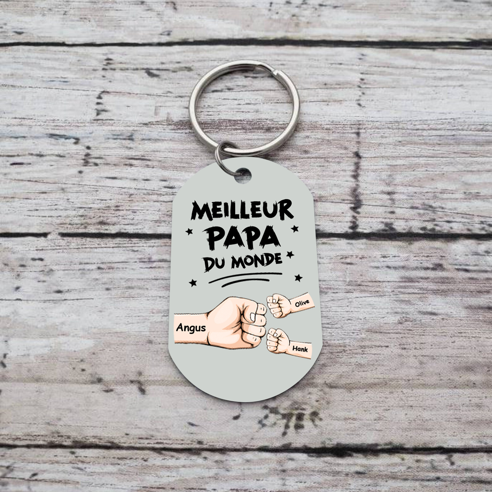 À mon Papa - Porte-Clés Personnalisé avec 2-5 Prénoms et Poings avec 1 Photo Cadeau pour “Meilleur Papa du Monde” | Jessemade