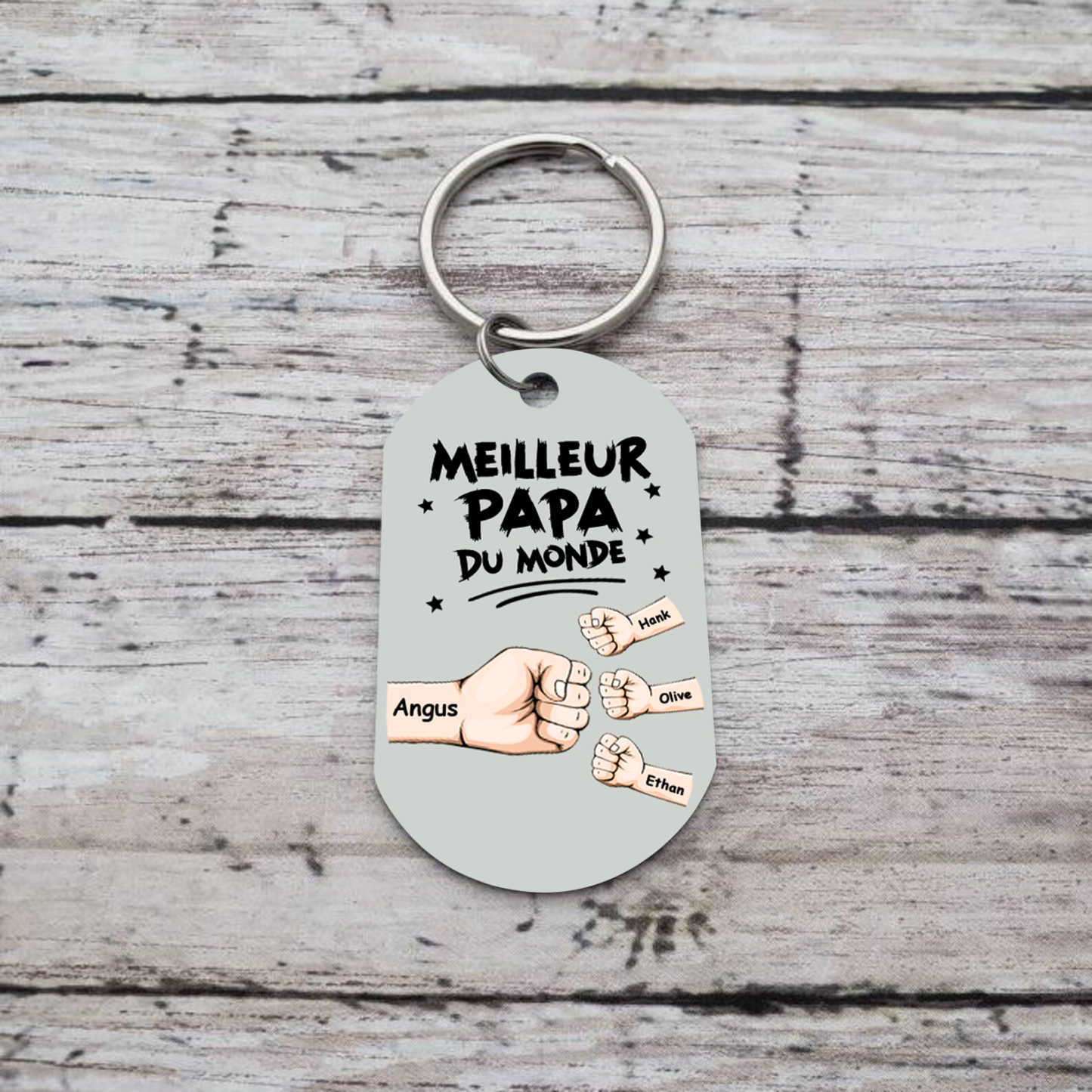 À mon Papa - Porte-Clés Personnalisé avec 2-5 Prénoms et Poings avec 1 Photo Cadeau pour “Meilleur Papa du Monde”  | Jessemade