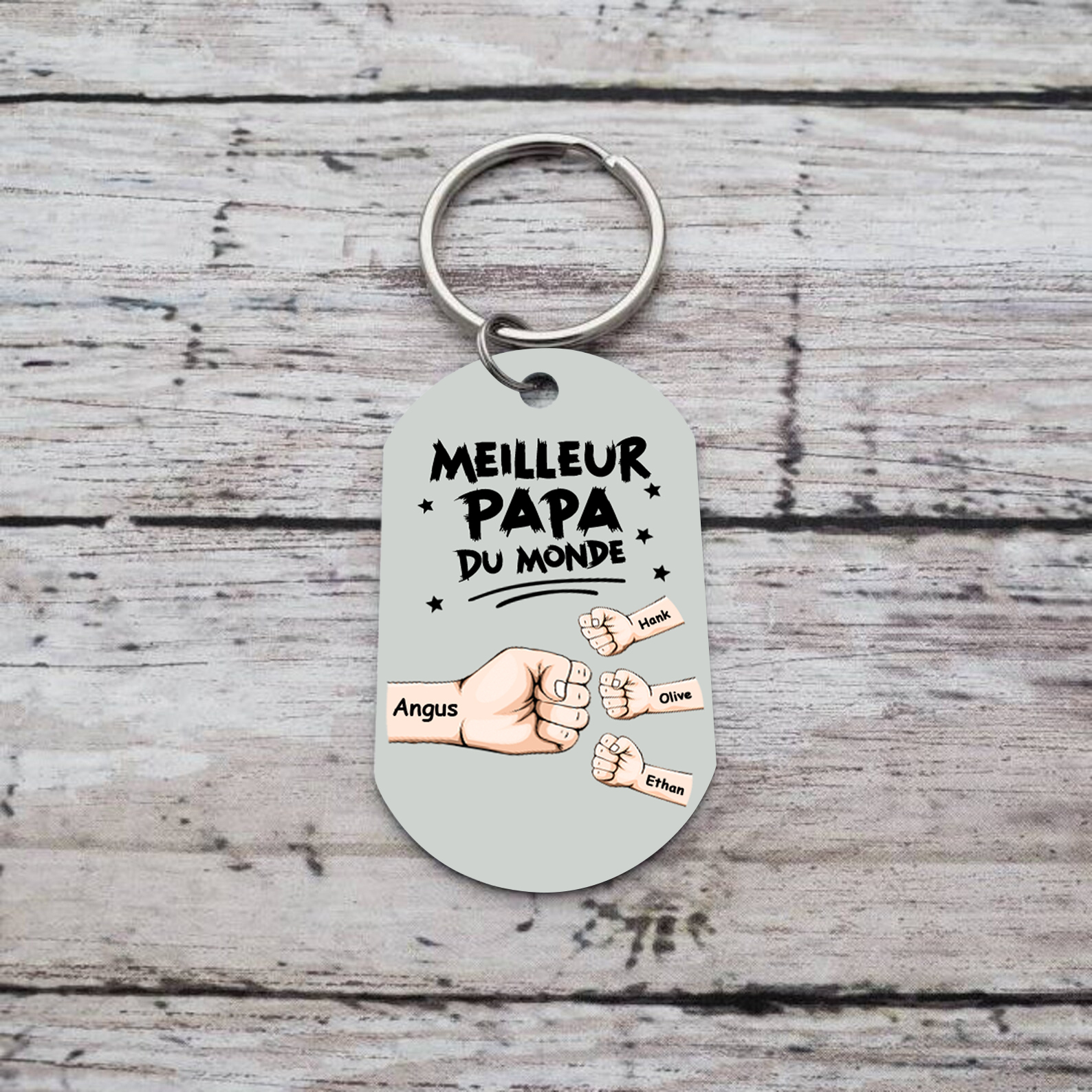 À mon Papa - Porte-Clés Personnalisé avec 2-5 Prénoms et Poings avec 1 Photo Cadeau pour “Meilleur Papa du Monde” | Jessemade