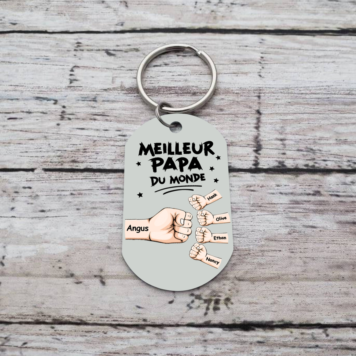 À mon Papa - Porte-Clés Personnalisé avec 2-5 Prénoms et Poings avec 1 Photo Cadeau pour “Meilleur Papa du Monde”  | Jessemade
