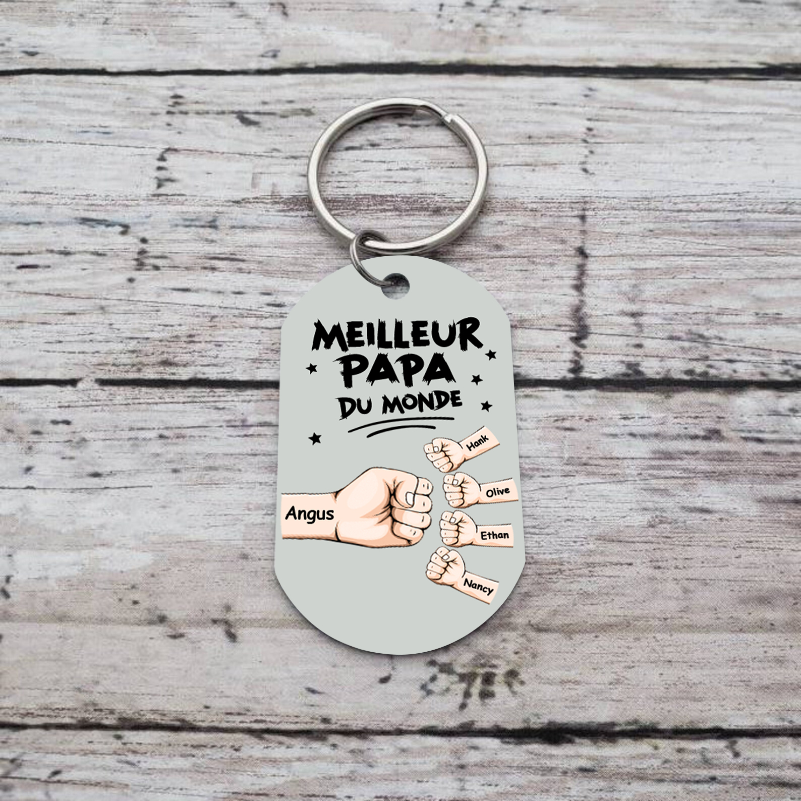 À mon Papa - Porte-Clés Personnalisé avec 2-5 Prénoms et Poings avec 1 Photo Cadeau pour “Meilleur Papa du Monde” | Jessemade