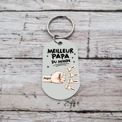 À mon Papa - Porte-Clés Personnalisé avec 2-5 Prénoms et Poings avec 1 Photo Cadeau pour “Meilleur Papa du Monde”  | Jessemade