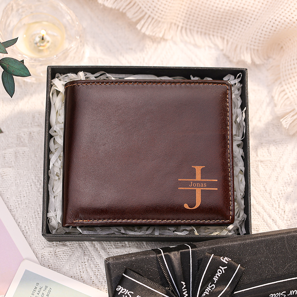 Portefeuille pour Homme Personnalisé en Cuir Véritable, à double pli