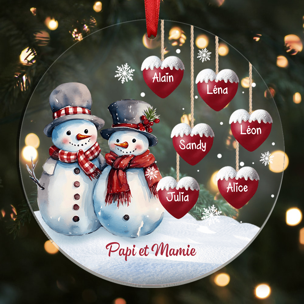 À Mamie et Papi Décoration Sapin Noël Acrylique Bonhomme de Neige 1-8 Prénoms Personnalisés Cadeau pour Famille | Jessemade