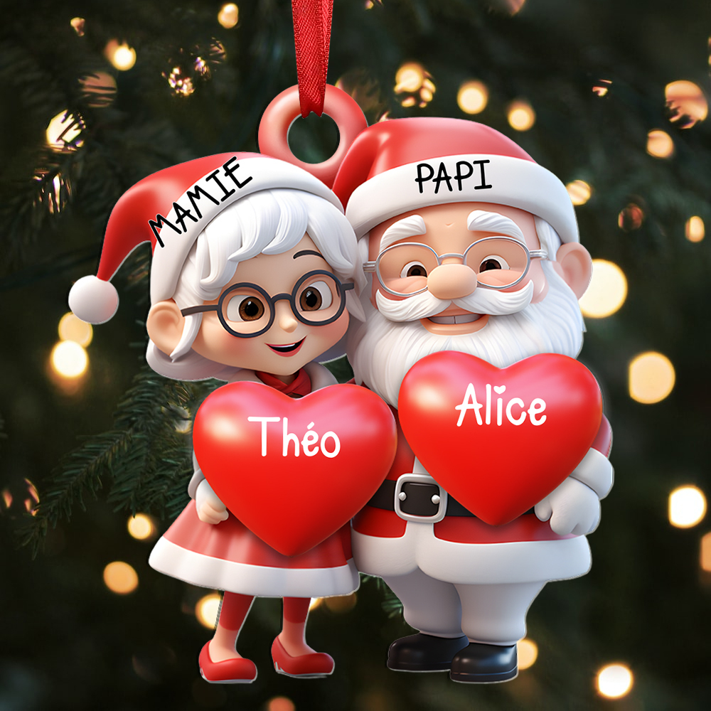 Décoration Sapin Noël mamie et papi Cœurs avec 2 Prénoms Personnalisés Cadeau pour Mamie et Papi | Jessemade