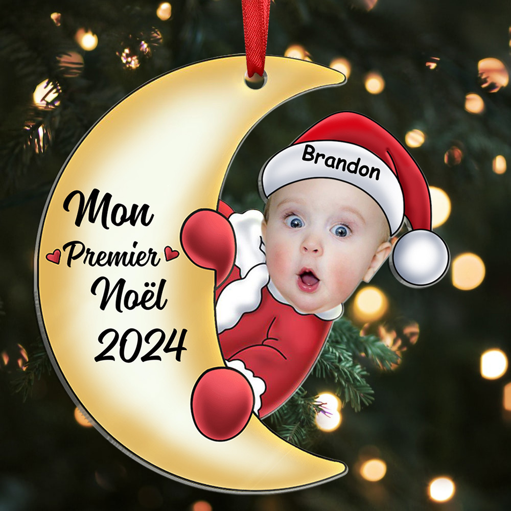 Décoration Sapin Noël Bébé en Acrylique Photo et Prénom Personnalisés Cadeau pour enfant | Jessemade