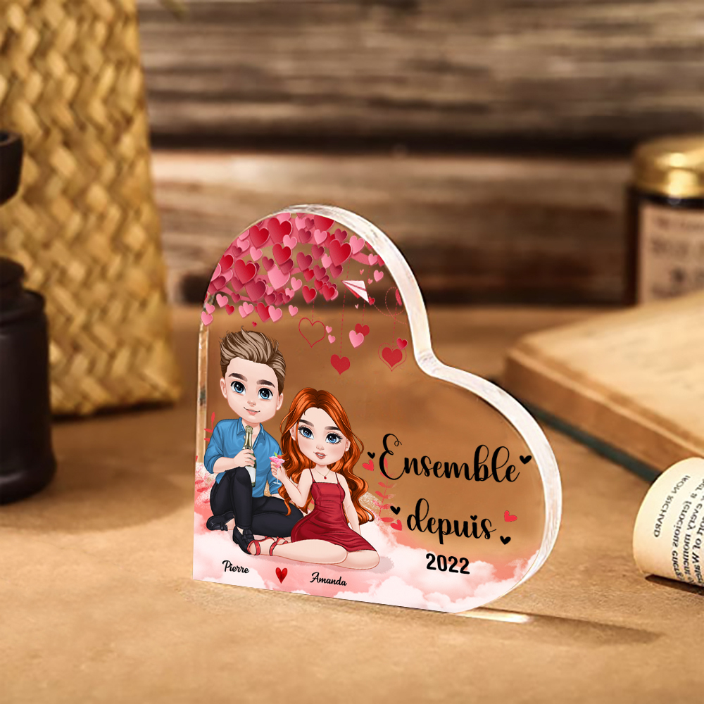 Plaque Acrylique Cœur Couple sous arbre romantique 2 Prénoms Personnalisés Cadeua pour couple Saint-Valentin | Jessemade