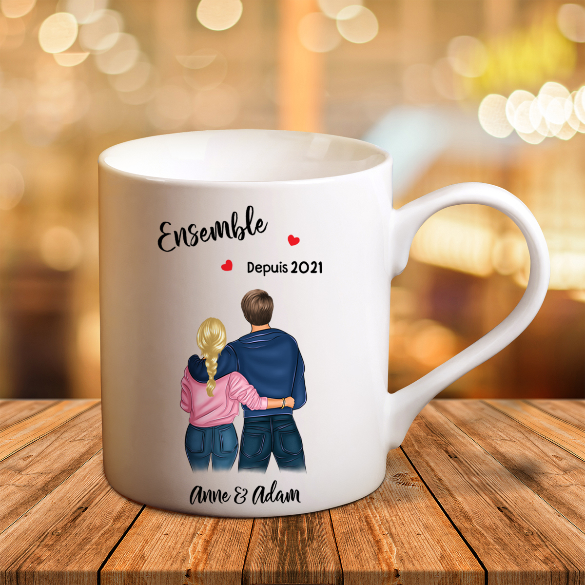 Tasse Céramique 2 Prénoms Personnalisés avec Texte Cadeau pour couple | Jessemade