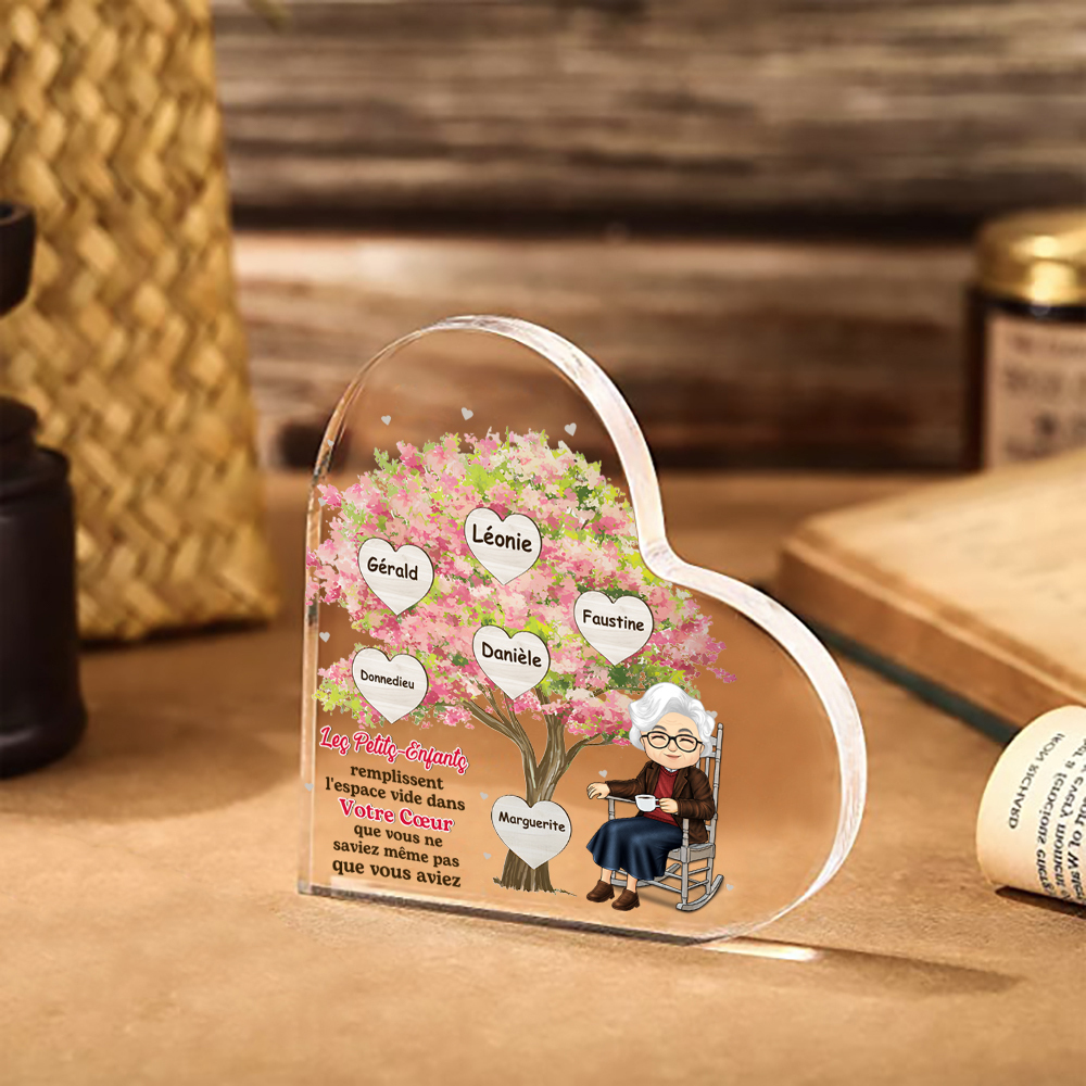 Plaque Acrylique en forme de Cœur Arbre de Vie Personnalisé avec Prénoms pour Mamie | Jessemade