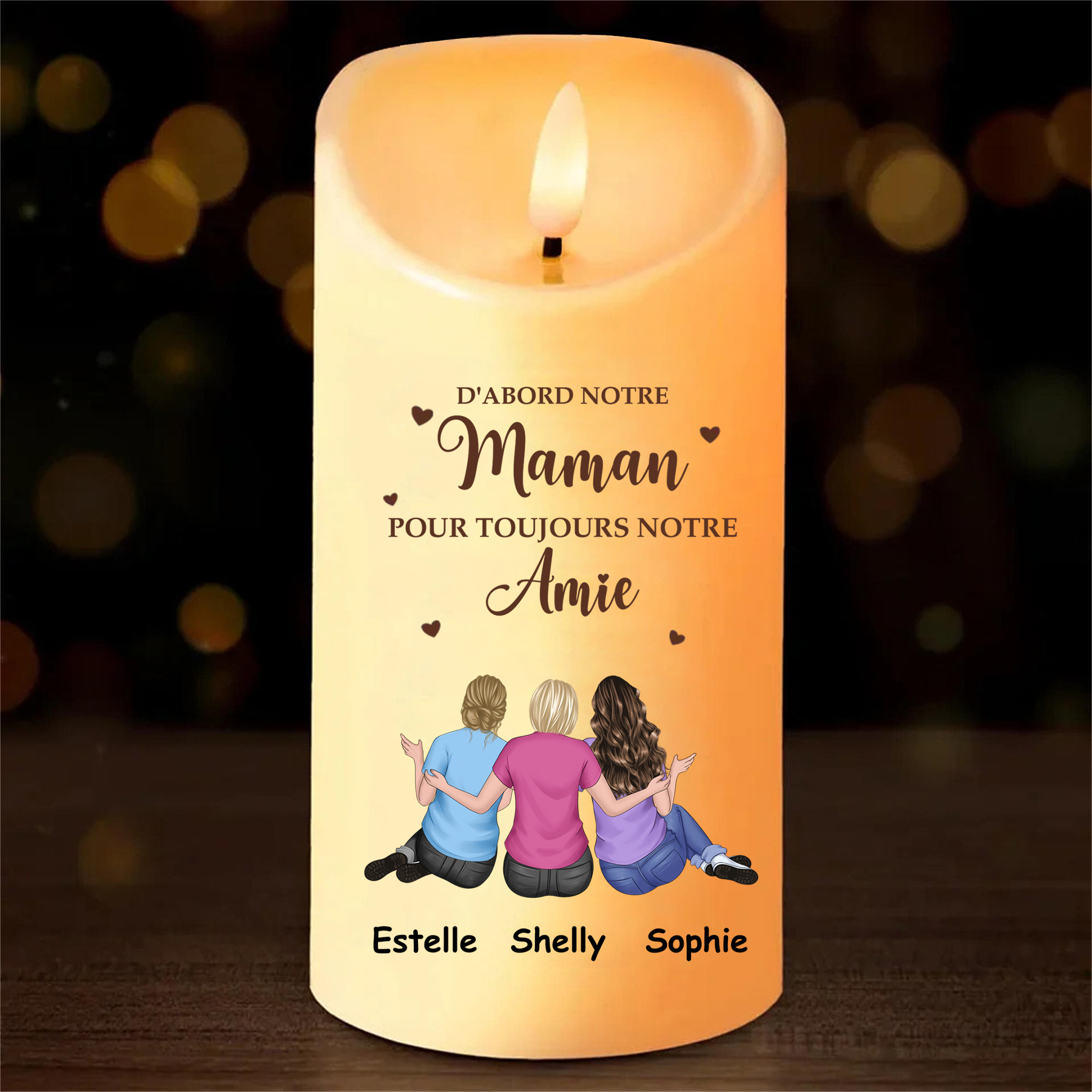 À ma Maman - Bougie Électronique Personnalisée avec 2-4 Prénoms et Texte LED Lumières pour Maman | Jessemade