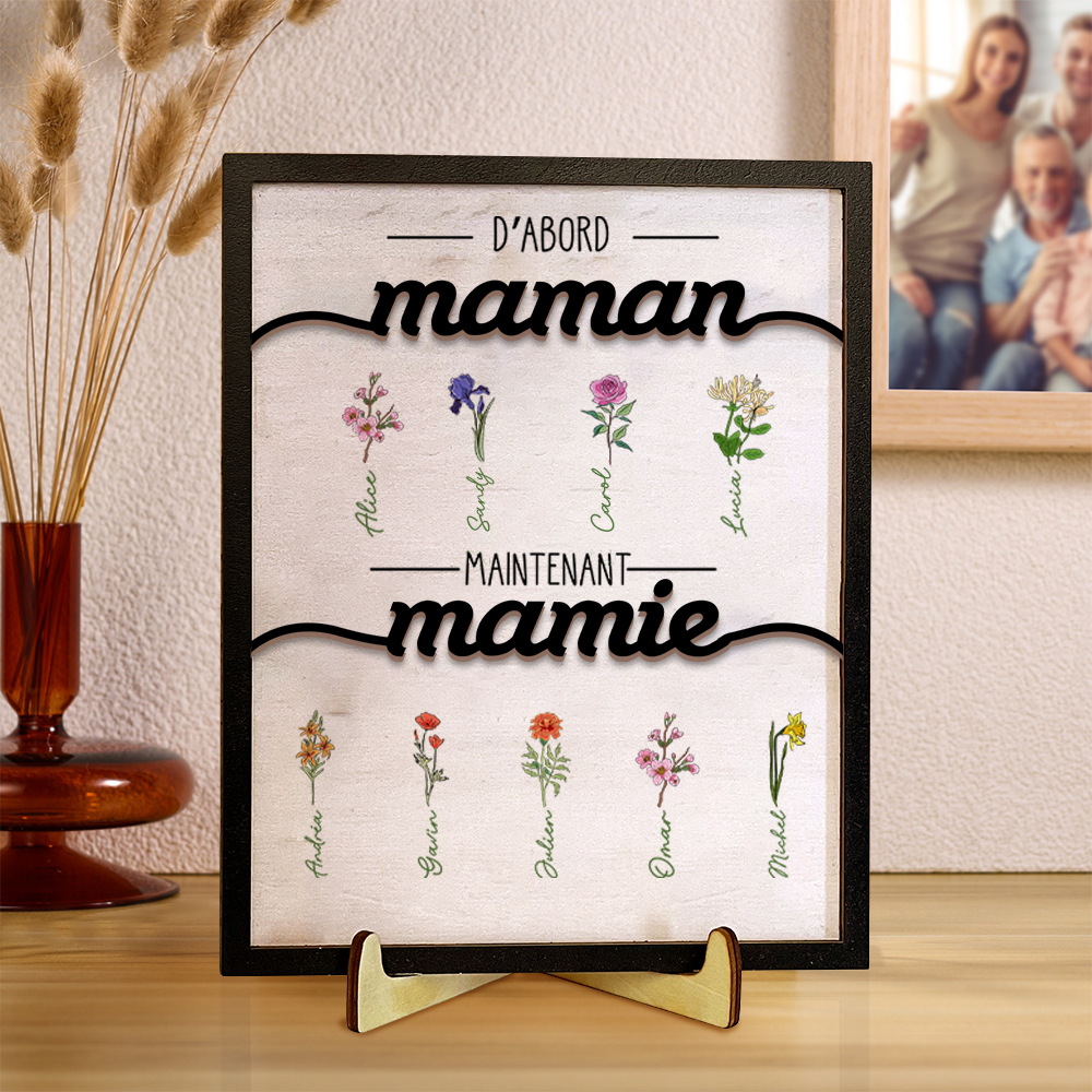 À Maman - Plaque en bois Personnalisé avec Fleurs de Naissance et Prénoms Décoration pour Maman | Jessemade