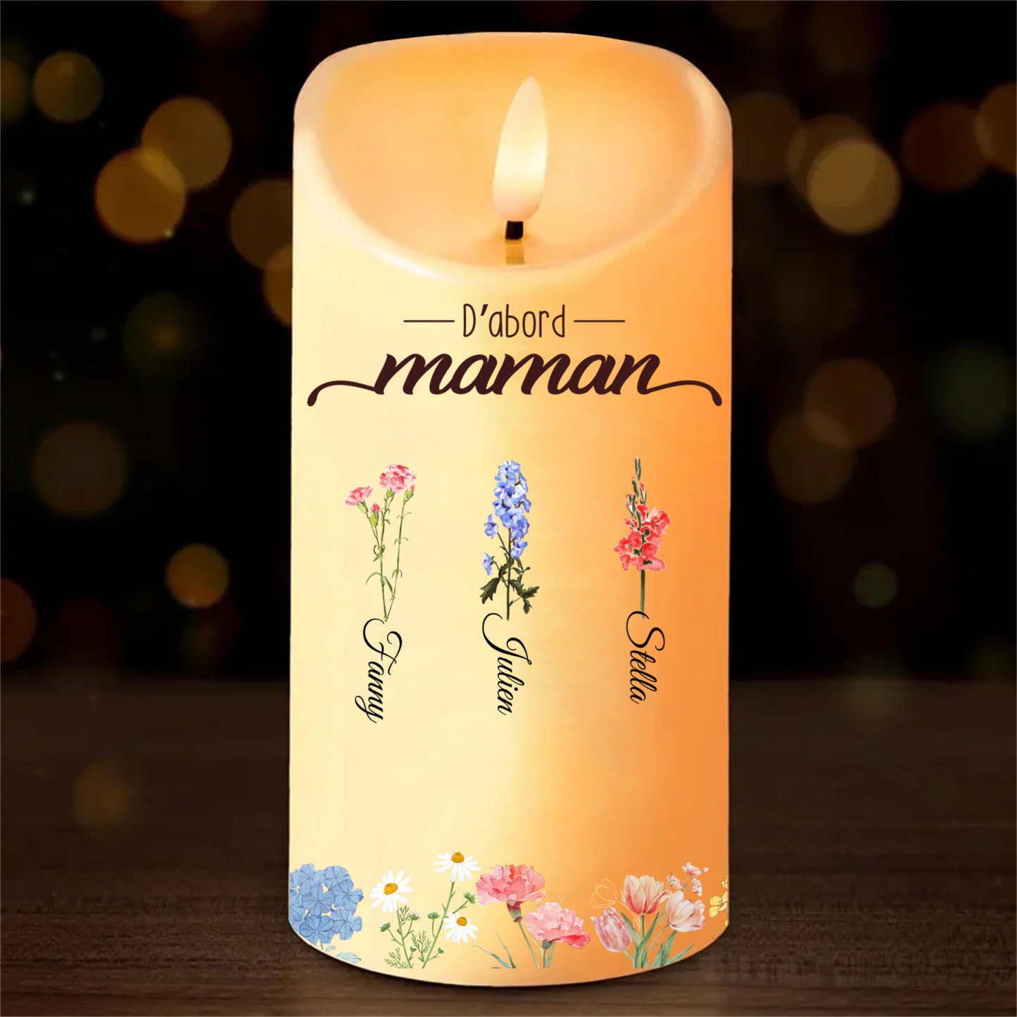 À ma Maman/Mamie-Bougie LED 2-10 Prénoms Personnalisés avec Fleur de Naissance Bougie Électronique | Jessemade
