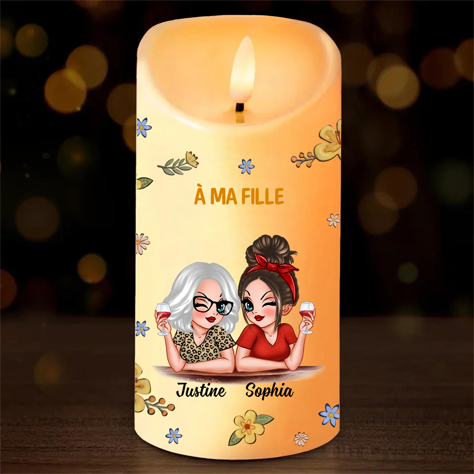 À ma Fille-Bougie LED 2 Prénoms Personnalisés Bougie Électronique Cadeau lumineux et touchant de Maman à sa Fille | Jessemade