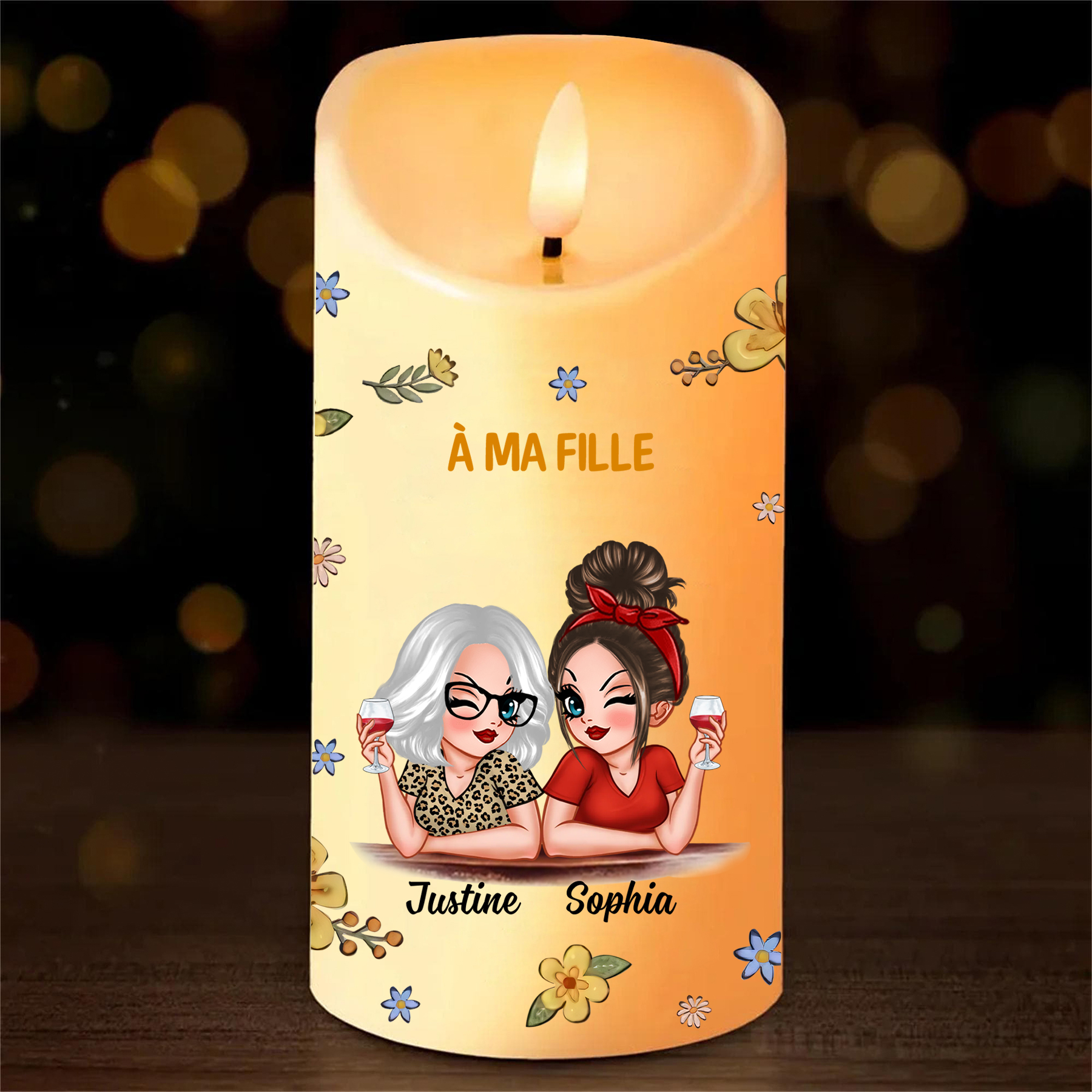 À ma Fille-Bougie LED 2 Prénoms Personnalisés Bougie Électronique Cadeau lumineux et touchant de Maman à sa Fille | Jessemade