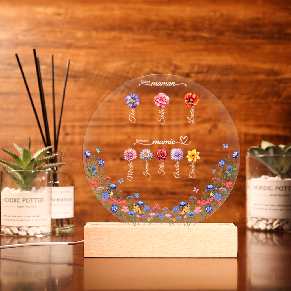 [Copy]À Maman/Mamie - Lampe de chevet LED Lumières Arbre 6 Prénoms et 2 Textes Personnalisés pour Famille