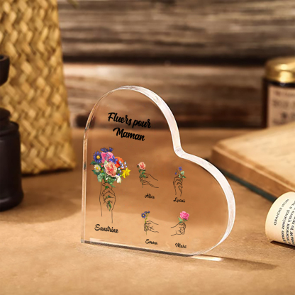 [Copy]À Maman-Cœur en bois personnalisé – décoration avec 1-10 prénoms d’enfants et fleurs gravées | Jessemade