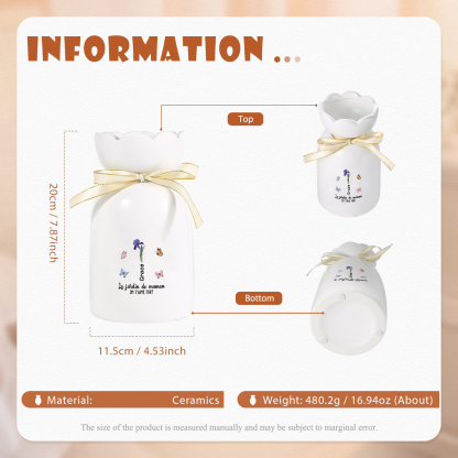 À Maman/Mamie - Vase Personnalisés avec 1-6 Prénoms et 2 Textes Vase en Céramique (sans fleurs) | Jessemade
