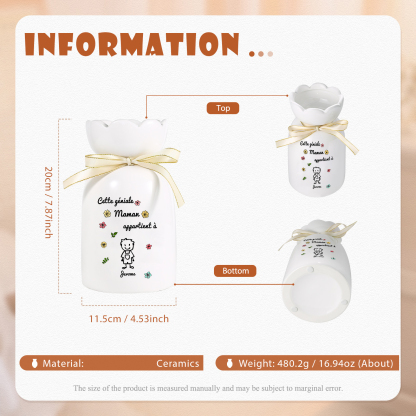 Vase avec Ruban 1-6 Prénoms et Enfants Personnalisés avec 1 Tetxe Vase en Céramique (sans fleurs) | Jessemade