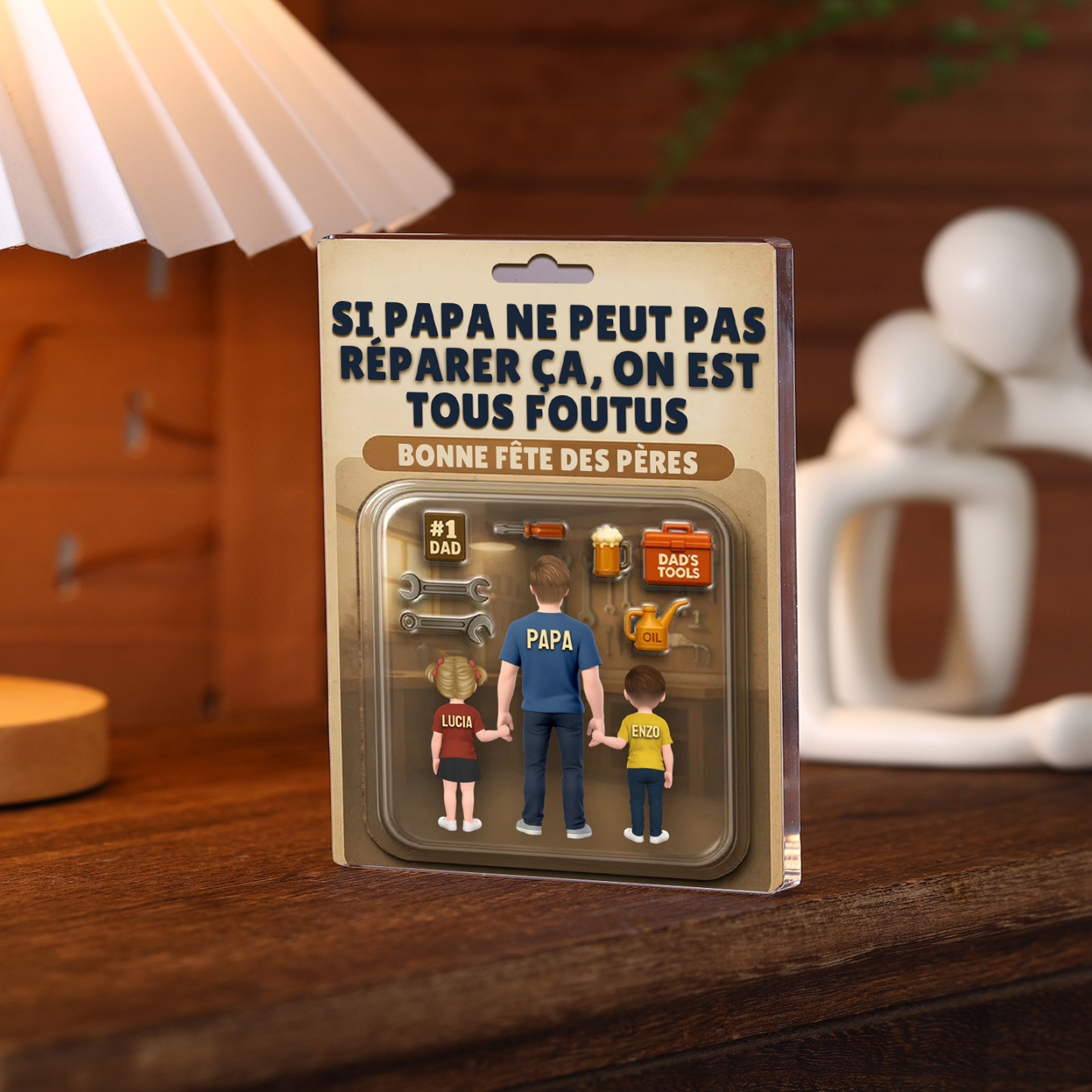 Plaque Acrylique Personnalisée Fête des Pères – « Si Papa ne peut pas réparer ça, on est tous foutus » – Cadeau avec prénoms des enfants | Jessemade