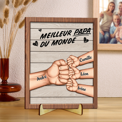 À mon Papa/Mari-Cadre en Bois Mains et Poings 5 Prénoms Personnalisés