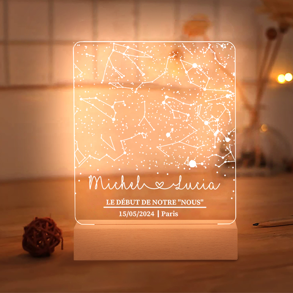 À ma Famille- Lampe de chevet LED la Main dans la Main 6 Prénoms Personnalisés avec Texte