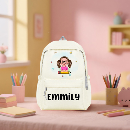 Cadeaux Rentrée Scolaire — Sac à dos Personnalisable avec Prénom et Illustration Rose/Rouge/Blance | Jessemade