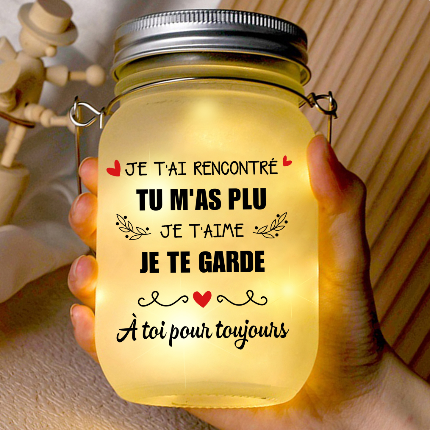 Bouteille lumineuse Ornements Cadeau pour couple 2 prénoms personnalisés Verre  | Jessemade