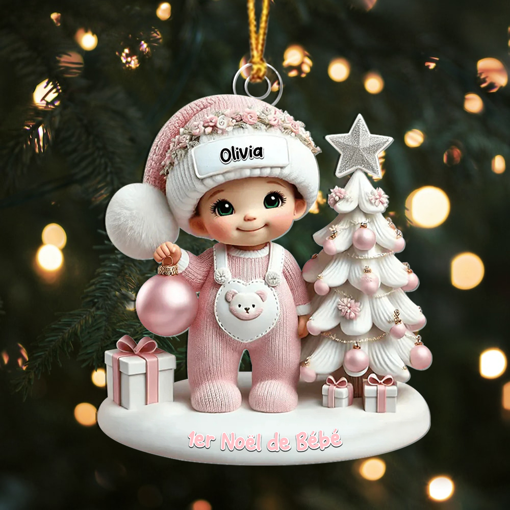 Décoration Sapin de Noël Personnalisée 1er Noël de Bébé avec Prénom