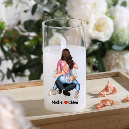 Bougie LED Personnalisée en Verre avec Prénoms – Cadeau romantique pour Couple