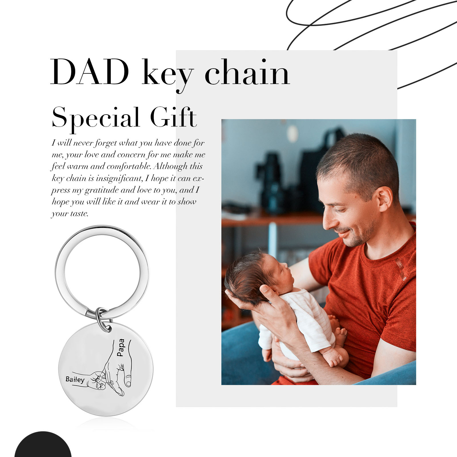 À mon Papa - Porte-Clés La Main Dans La Main 2 Prénoms Personnalisé