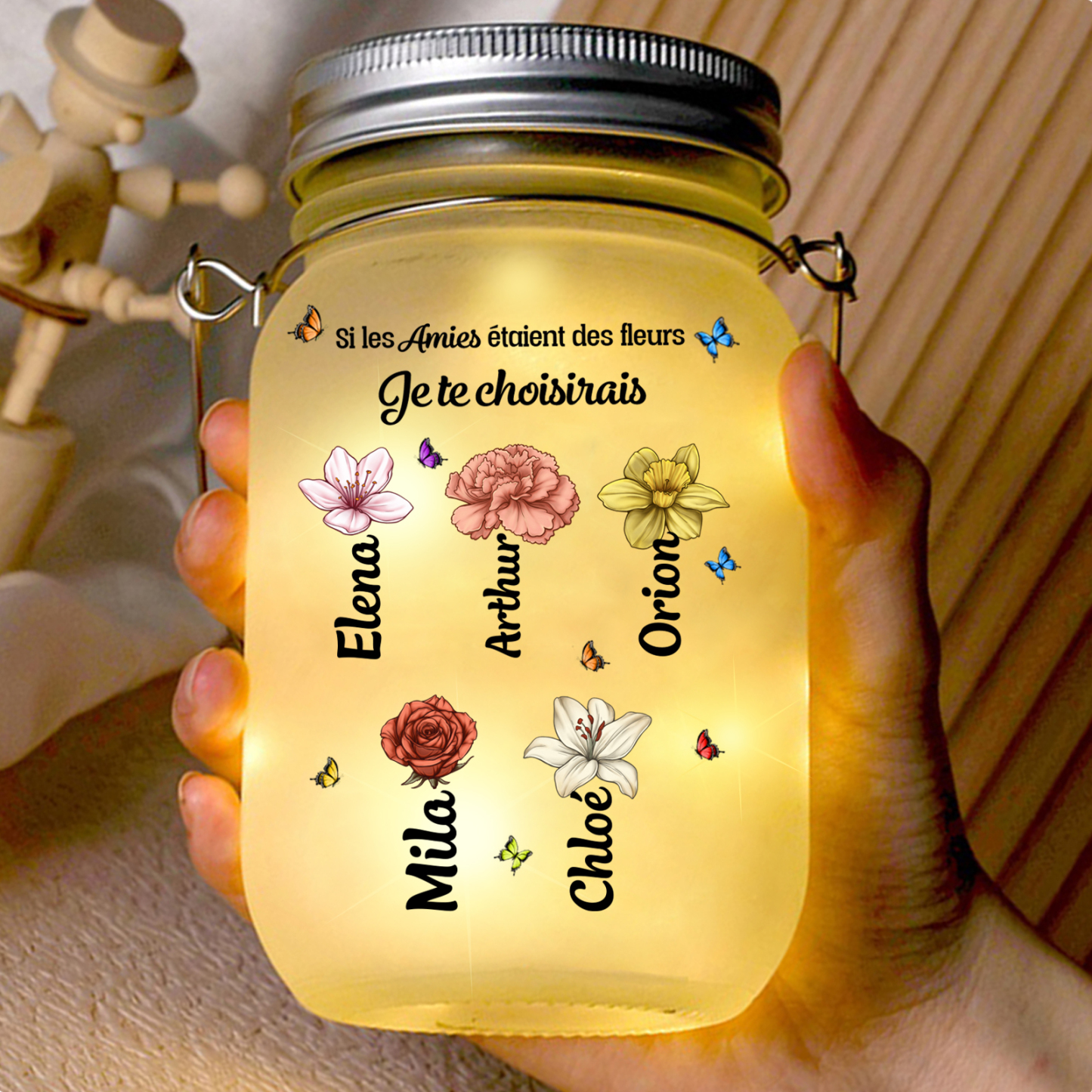 [Copy]Bouteille lumineuse Ornements Commémoratives 1 prénom personnalisé avec photo et années Verre  | Jessemade