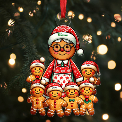 À Mamie Ornements de Noël Acrylique Bonhomme en pain d’épices 2-11 Prénoms Personnalisés Cadeau pour Famille | Jessemade