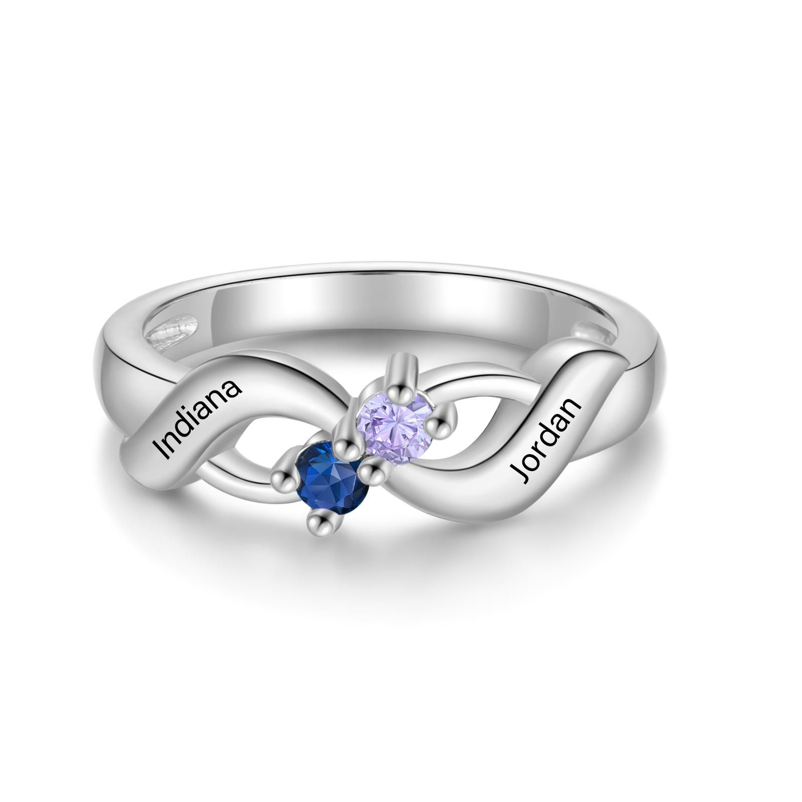 Bague Infini Personnalisée avec Prénoms et Pierres de Naissance – Bijou Gravé pour Femme