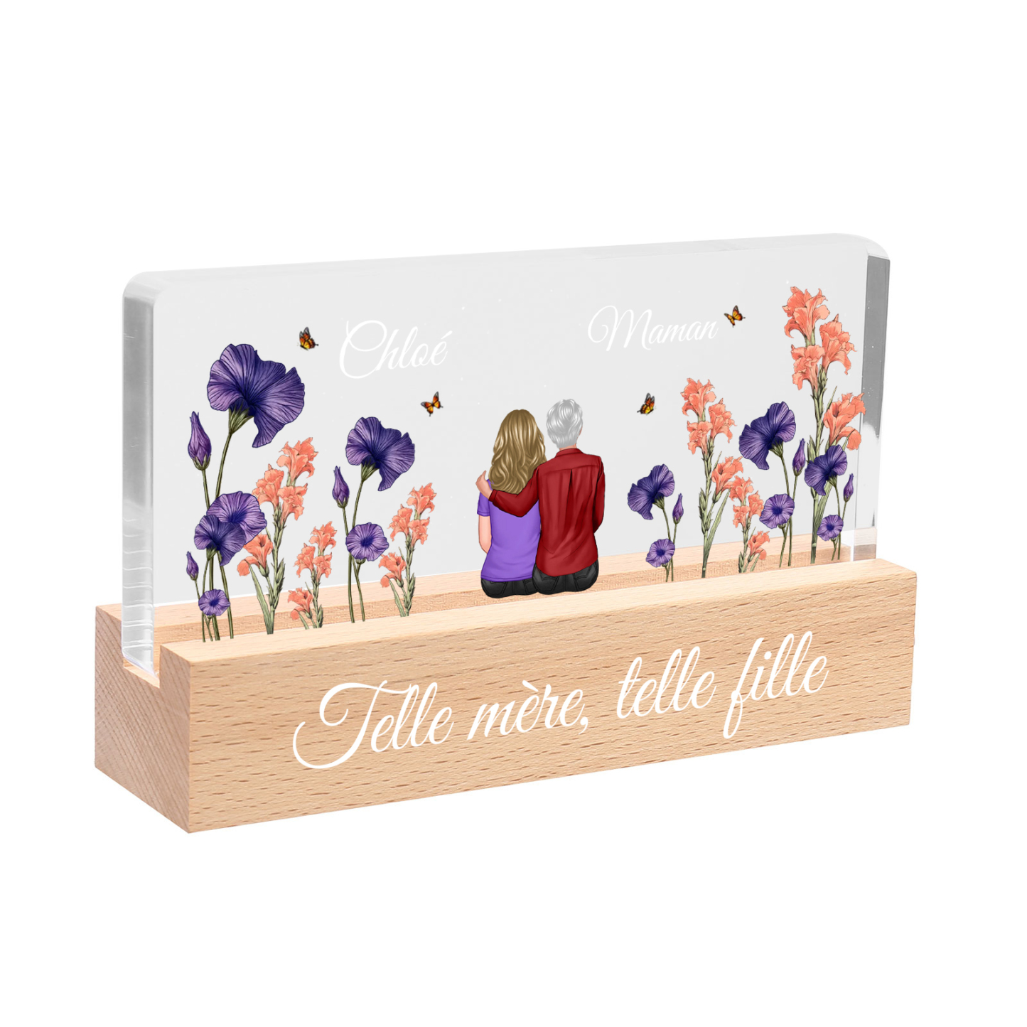 À Maman - Lampe LED Personnalisés avec 2 Prénoms et Illustrations Fleurs Veilleuse Personnalisée pour Maman | Jessemade