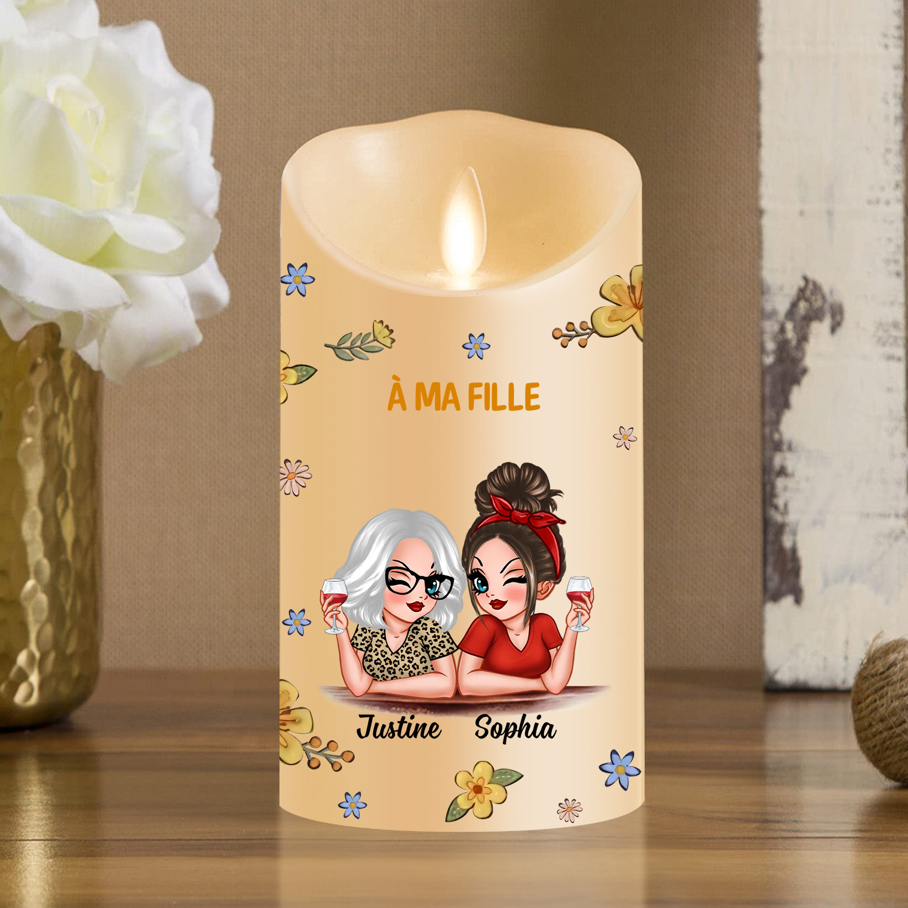 À ma Fille-Bougie LED 2 Prénoms Personnalisés Bougie Électronique Cadeau lumineux et touchant de Maman à sa Fille | Jessemade