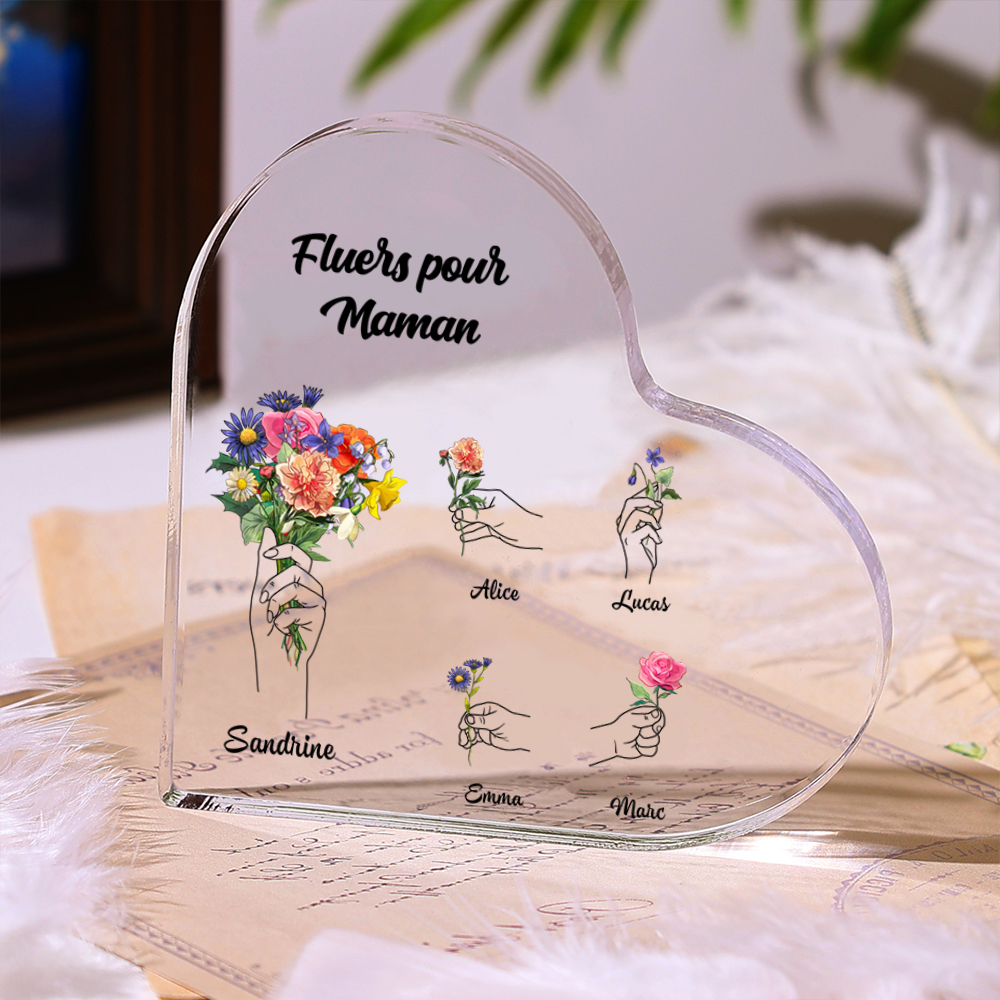 [Copy]À Maman-Cœur en bois personnalisé – décoration avec 1-10 prénoms d’enfants et fleurs gravées | Jessemade